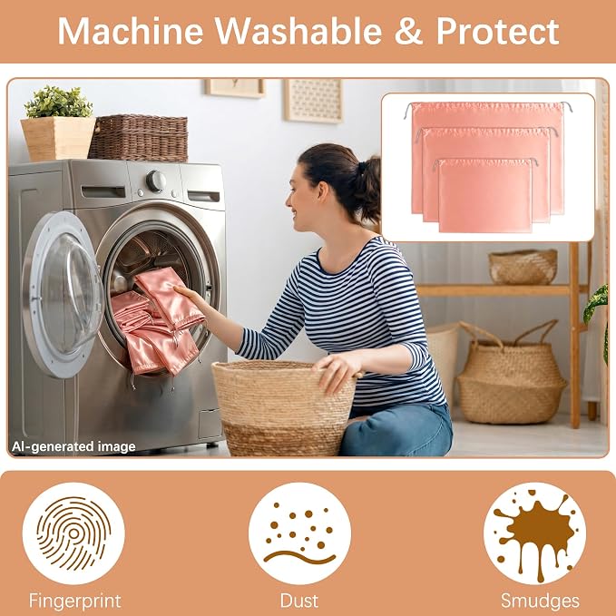 10Pcs Dust Bags for Handbags and Purses,Silk Dust Cover Storage Bag | Drawstring Purse Dust Bag Organizer,Travel Storage Pouch for Handbag Purse Shoes Boots,3 Sizes(Pink)