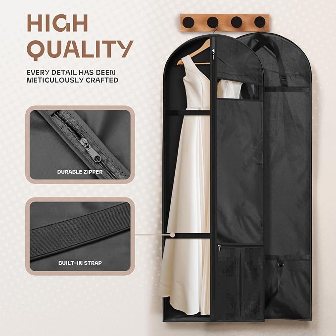 Lazebox 65" Travel Garment Bag with Accessories Zipper Pocket, Heavy Duty Suit Bag for Suits, Tuxedos, Dresses, Coats, Black, 1 pack