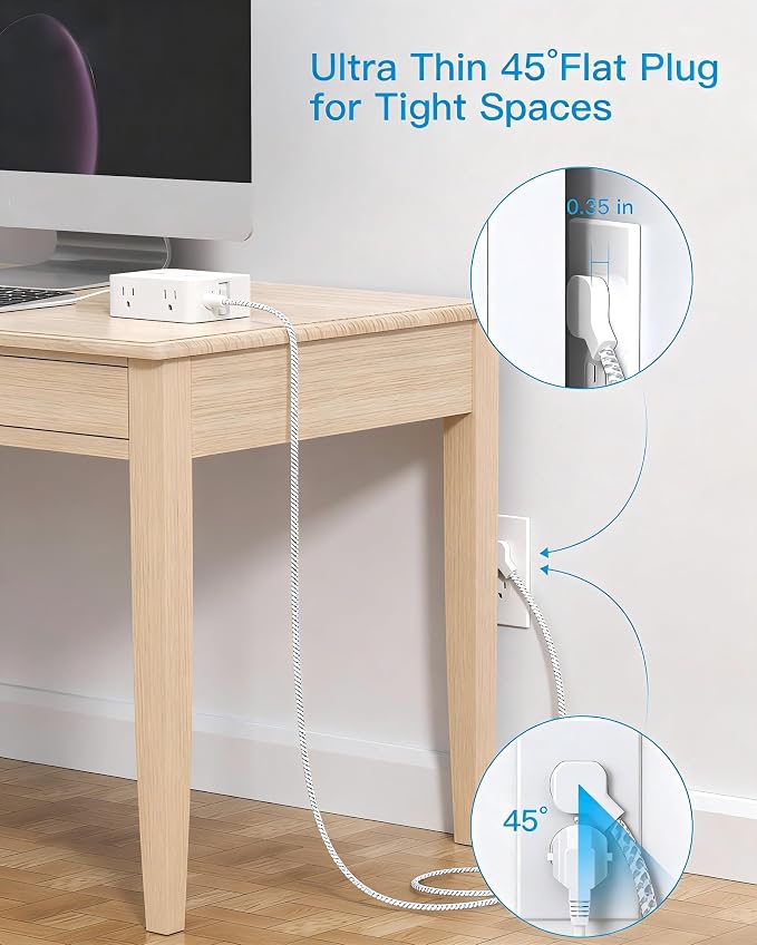 PD 30W USB C Power Strip Surge Protecor, HANYCONY 8 Outlets 4 USB(2 USB C Ports), 1080J Desk Charging Station for Multiple Devices, 15 Ft Flat Plug Extension Cord for College Dorm Room Essentials