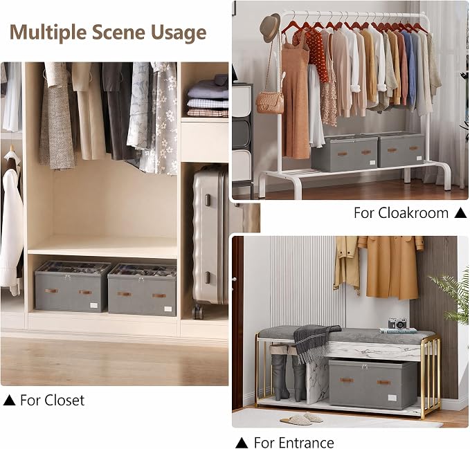Shoe Organizer for Closet, 2 Pack Shoe Storage Bins Foldable Shoe Storage Box Containers with Clear Cover and Sturdy Handles, Shoe Rack for Closet Storage for Sneakers Heels Slippers, Fit 12-24 Pairs
