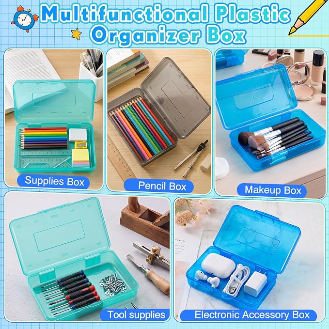 Blulu 6 Pack Large Plastic Pencil Case Box Clear Pencil Boxes Bulk Hard Crayon Box Storage with Snap Lids 8.1 x 4.7 x 2.2 Inch Painting Organizer Classroom Stationery School Supplies (Soft Color)