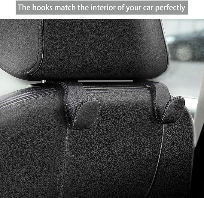 Purse Hook for Car, Superior Leather Headrest Hanger Matching Cars Interior, Brown Back Seat Organizer Storage Holder