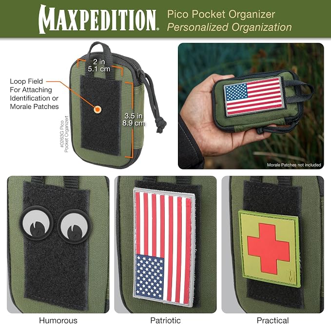 MAXPEDITION Pico Pocket Organizer, Ultra Compact EDC Gear Pouch, Tactical Utility Pouch for Everyday Carry, Tools, Gadgets, Outdoor First-Aid Kit, Survival
