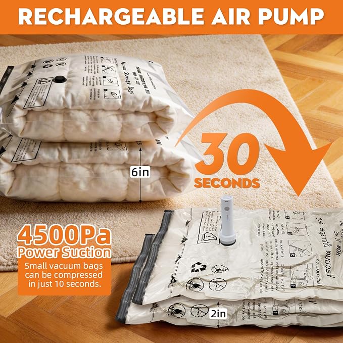 Vacuum Storage Bags For Clothes with Pump(6S+6M+2L+2J)16 Pack | Vacuum Travel Bags with Pump for Luggage,Space Saver Bags For Travel and Home Organization