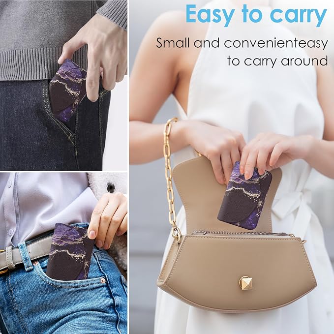 Business Card Holder，PU Leather Business Card Case Color Printing Pattern Card Holder Wallet，Pockets Magnetic Credit Card Holders for Men and Women，Purple Marble