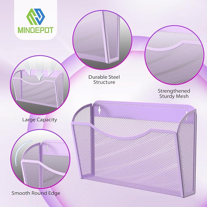 MINDEPOT Wall File Organizer - Heavy Duty Iron Office File Holder for Wall Mount - Hanging Document Organizer for Business, Classroom, Home Office