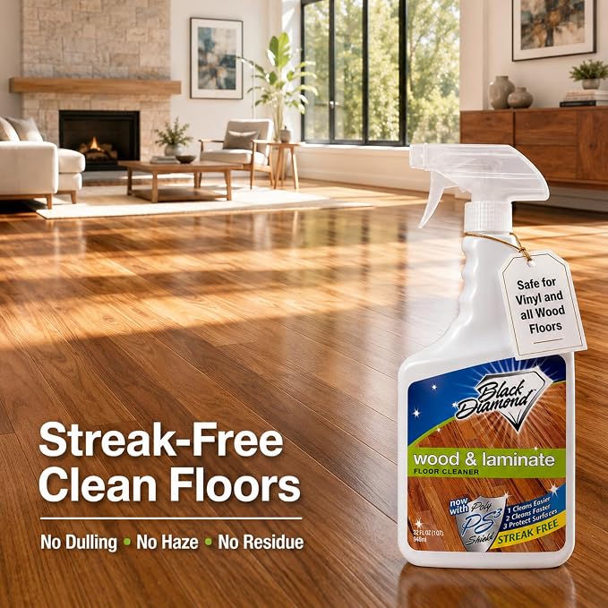 Black Diamond Stoneworks Wood & Laminate Floor Cleaner – No-Rinse Streak-Free Cleaner for Hardwood, Laminate, Engineered Wood & Luxury Vinyl Plank Floors (1 Gallon) refill.