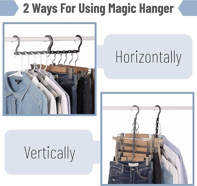 Mr. Pen- Space Saving Hangers, 8 pcs, 360° Rotating Hooks | Magic Cascading Hanger Organizer with 5 Enclosed Slots, Closet Organizers and Storage for Clothes