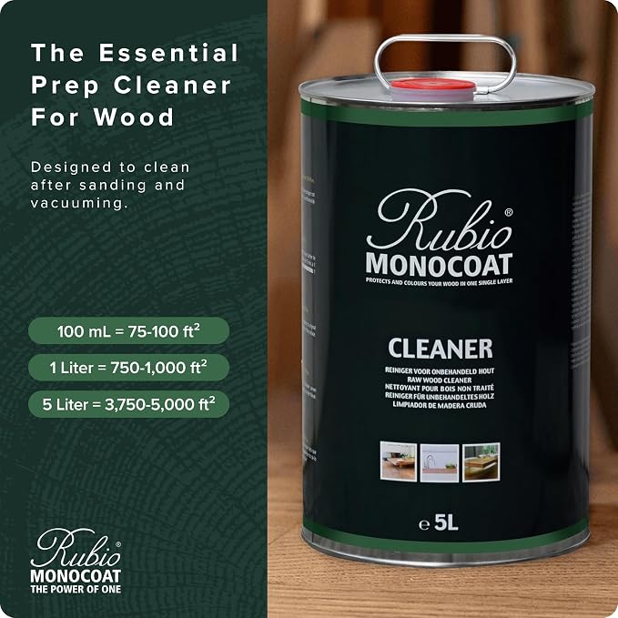Rubio Monocoat Raw Wood Cleaner, 5,000 ft² | Preparatory Cleaning for Wood Surfaces | Removes Dust After Sanding & Vacuuming | Use Before Finishing with Oil Plus 2C | 5 Liters