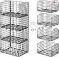 4-Tier Stackable Closet Organizers and Storage Basket - Foldable Closet Shelf Organizer System, Sturdy Metal Space-Saving Clothes Storage Bins for Wardrobe, Black
