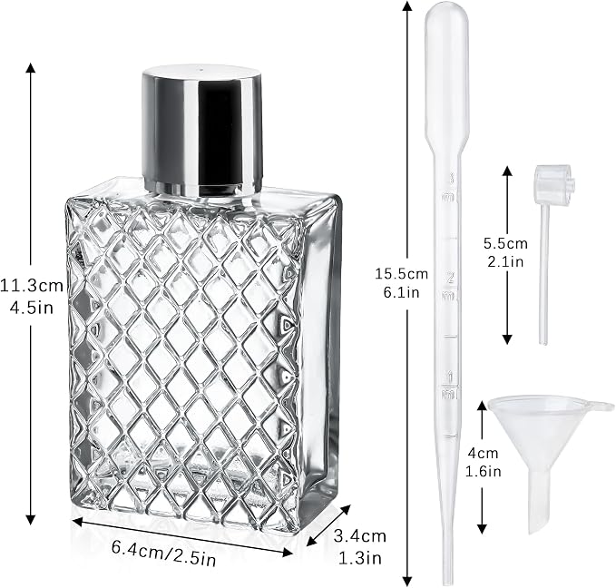 YU FENG 2 Pack Perfume Spray Bottles, 100ml/3.4oz Refillable Glass Atomizer | Diamond Pattern Clear Glass Bottle, Fine Mist Spray, Empty Cologne Container, Essential Oil & Travel Perfume Atomizer