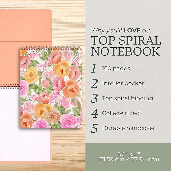Steel Mill & Co Large Top Spiral Notebook College Ruled, 11" x 8.5" with Durable Hardcover and 160 Lined Pages, Full Posey