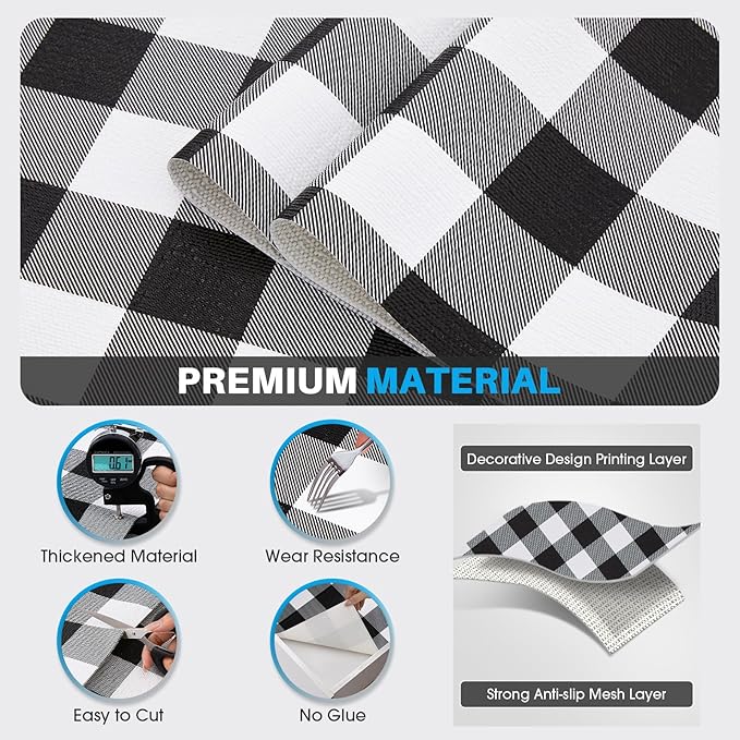 Coavas Shelf and Drawer Liner, Non Slip Extra Grip Non Adhesive Waterproof Thickened Cabinet Mat, Easy Cut for Kitchen Pantry Bathroom Dresser Cupboard (Black Stripe, 12IN x 20FT)