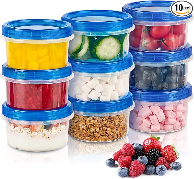 Soelomu 8 oz Freezer Storage Containers with Twist Top Lids, 10 Pack Reusable Meal Prep Containers Plastic Stackable Food Storage Containers for Sauce, Salad, Leftover, Oats