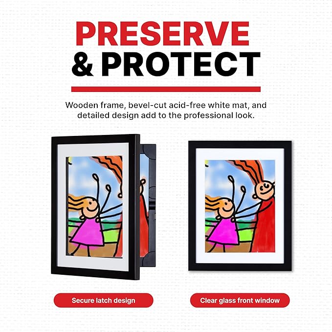 Dynamic Frames Li’l Davinci Front-Open 2-Pack Kids Art Frames, Wooden Frames for 8.5x11 Artwork, Prints & Certificates, Store up to 50 per Frame, 11.75 x 14.75 Outer Dimensions, Black