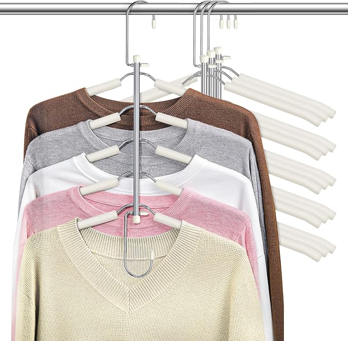 Clothes Hangers Space Saving Shirt Hangers, Non Slip Multi Shirt Organizer for Closet with Foam Padded Closet Organizers and Storage for T Shirt Short Dress Sweater Blouse Hoodie Coat Beige 4 Pack