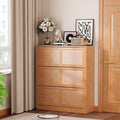 WoodsWhisper Solid Wood Shoe Cabinet for Entryway with 3 Flip Drawers, Narrow Shoe Organizer with Breathable Slatted Doors, Freestanding Hidden Shoe Rack for Hallway(Natural, 39" W)