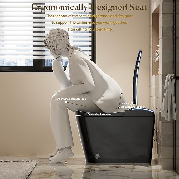WinZo Smart toilet with bidet built in, Heated Seat,Female Cleaning, Warm Water & Dry Function, Modern Tankless Toilets, ADA Comfort Height Toilet, LED Display, Foot Sensor, 1.28GPF, 1000g MAP Flush