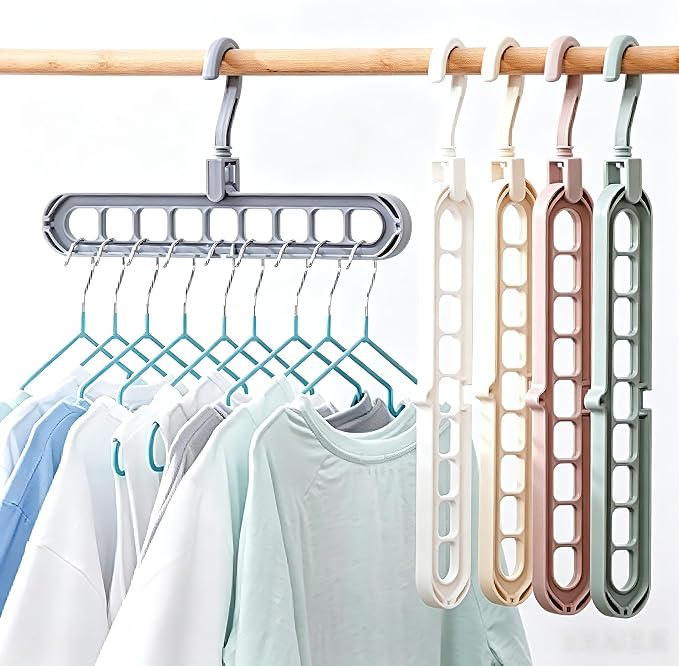 9 Space-Saving Hangers Heavy-Duty PP Plastic Tiered Hanger Organizer with Non-Slip Foldable Design, for Closet (Random, 5)