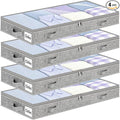 5 Inch Low Profile Under Bed Storage Drawer 4 Pack, Lightweight Underbed Clothes Storage Container Bins With NO STURCTURE, Shallow Storage Bag for Dorm & Home, With Clear Lids & Water-Resistant Fabric