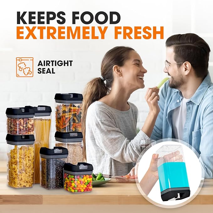 Cheer Collection Airtight Food Storage Containers, Kitchen Storage Containers for Pantry, Set of 7 Food Containers with Lids Airtight, Pantry Storage Containers & Organizers with Lids, Black