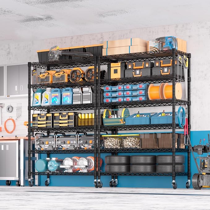 PrimeZone 6 Tier Wire Shelving with Wheels 78''H 1500lbs Storage Shelves NSF Certified Heavy Duty Steel Metal Shelf Adjustable Rolling Rack Kitchen Garage Closet Pantry Laundry 78''HX36''WX18''D 2Pcs