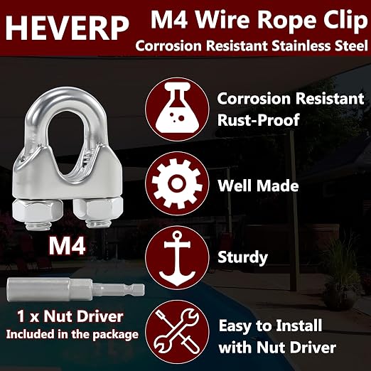 16PCS M4 5/32 Inches Stainless Steel Wire Rope Clips Cable Clamp