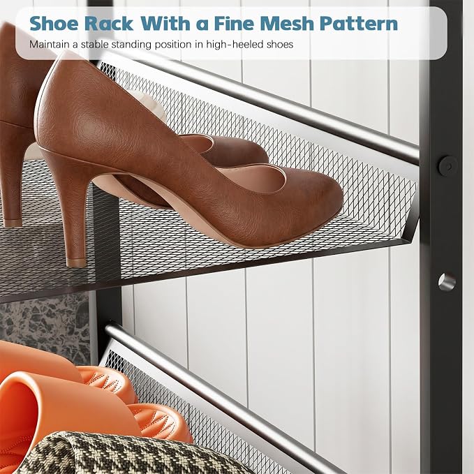 Shoe Rack for Entryway,，5 Tier Shoe Storage Organizer，Sturdy Shoe Shelf,Boot Rack with a Fine Mesh Shelves，for Living Room, Hallway，Small Space,11.8 x 16.5 x 27.9 Inches,Brown