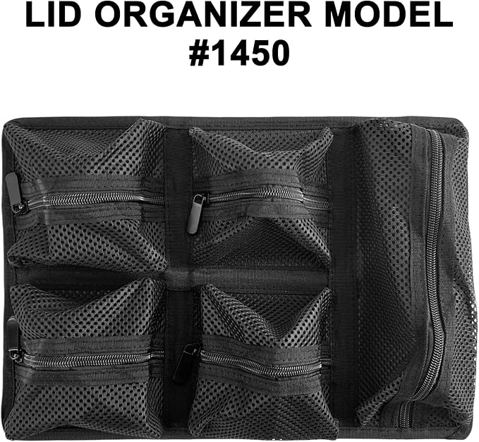 LAFENLIN UPGRADED Lid Organizer for Pelican 1450 Case [No Tools, Max Space] - 5-Pocket Thick Mesh for Photographers & Divers, Secures Camera Gear & Tools in Hard Cases, Hook & Loop Mount (No Screws)