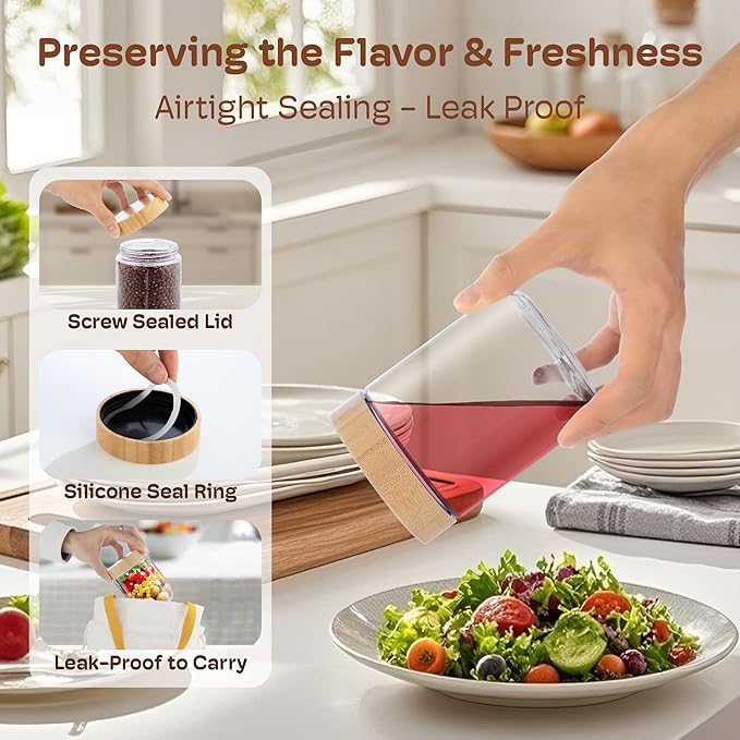 24 oz Glass Overnight Oats Containers, Mason Jars with Bamboo Lids, 6 Pack | Airtight Seal Keeps Leakproof, Wide Mouth for Easy Filling & Cleaning, Ideal for Chia Pudding, Yogurt Parfaits & Meal Prep