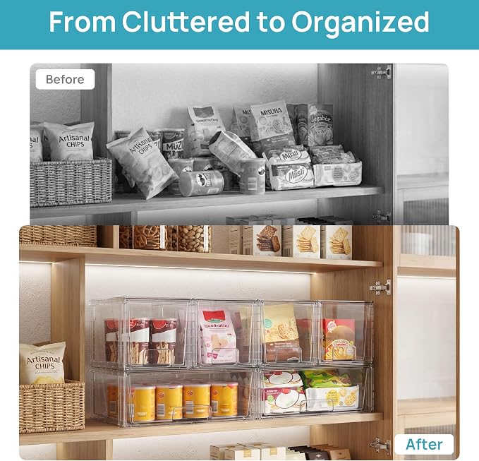 Vtopmart 3 Pack Stackable Storage Drawers, Easily Assemble Clear Plastic Organizer Bins, 1 Wide Drawer and 2 Medium Drawers for Pantry, Kitchen Cabinet, Bathroom, Closet Organization and Storage