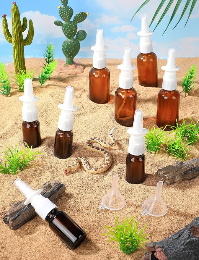 10 Pcs Nasal Spray Bottle, 10ML 30ML Glass Brown Nasal Spray Bottles Empty Refillable with 2 Funnels and 2 Labels