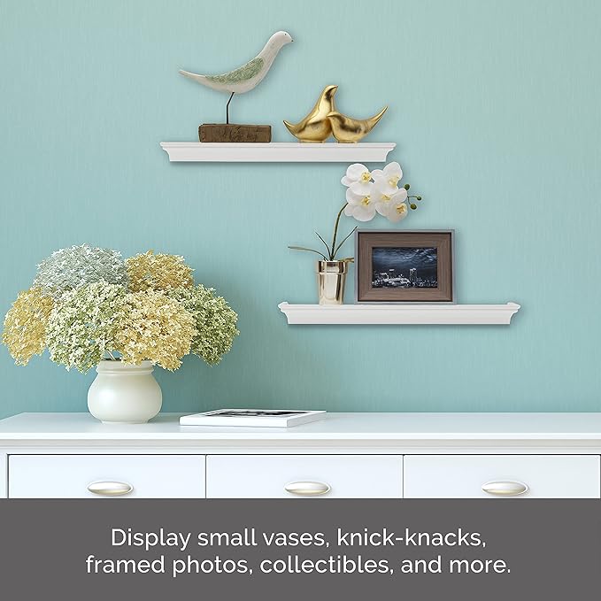 MELANNCO Arlington Floating Wall Shelves for Bedroom, Living Room, Nursery, Set of 2, 20-Inch, White