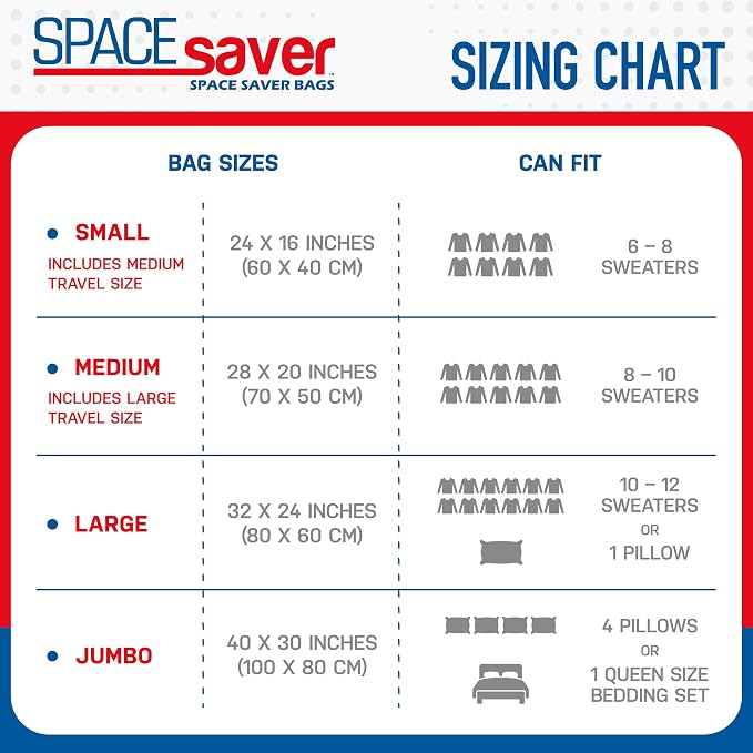 Spacesaver Jumbo Vacuum Storage Bags for Comforters, Blankets & Clothes – Vacuum Sealed Compression Bags with Hand Pump – Space Saver Storage Bags for Bedding, Moving, Travel & Organization (10 Pack)