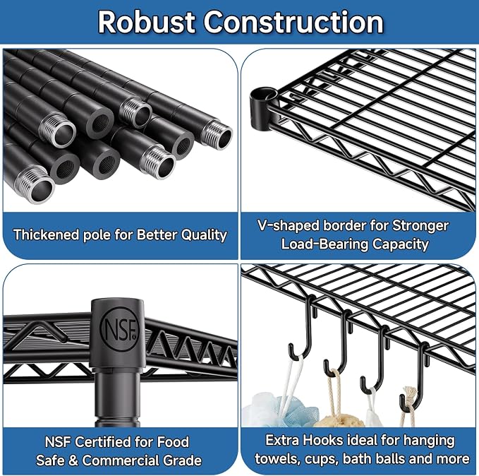 79''H Wire Shelving 1500lbs 6 Tier Storage Shelves with Wheels NSF Certified Heavy Duty Steel Metal Shelf Adjustable Rolling Rack Kitchen Garage Closet Pantry Laundry 36" Wx16 Dx79 H