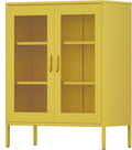 Ustamio Yellow Metal Storage Cabinet with Mesh Doors, Office Metal Locker Cabinet, Metal Display Cabinet with 2 Adjustable Shelves for Home, Office, Kitchen