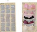 Hanging Mesh Pockets Dual-Sided Closet Organizer for Underwear,Bra,Socks,Accessories with Hanger,Total 24 Pockets Beige
