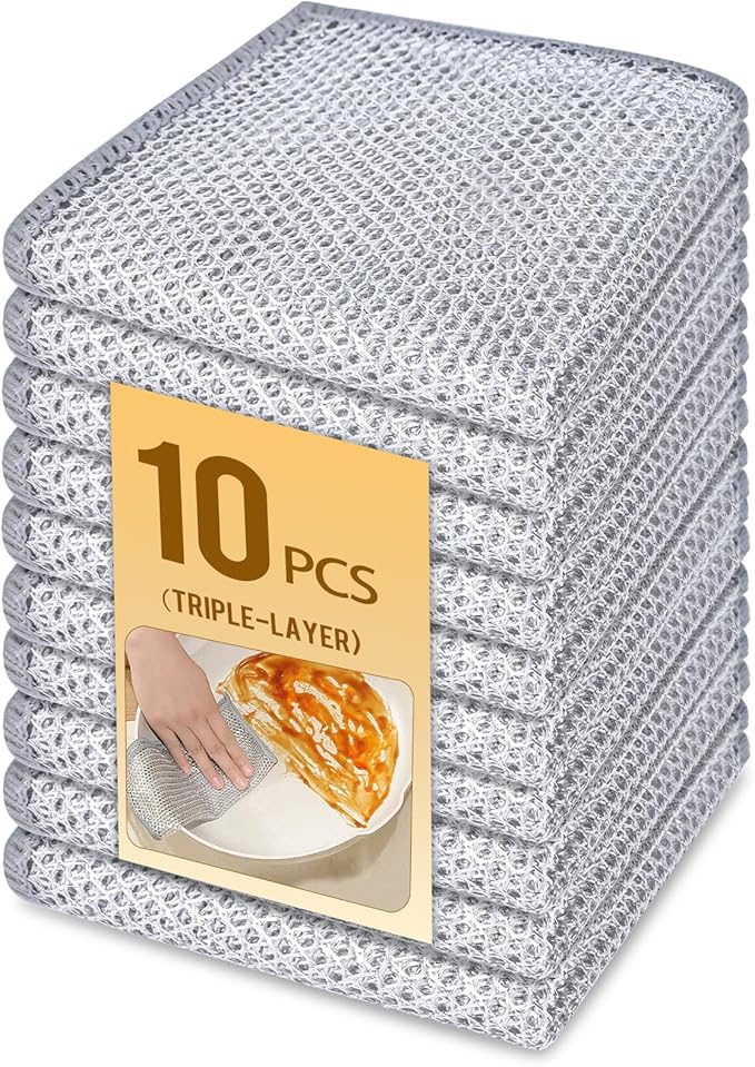 Triple-Layer Wire Dishcloth, Multipurpose Wire Dishwashing Rags for Cleaning Dishes Cookware Microwave Stove Kitcken Counter Powerful and Quick Cleaning Ability Non Scratch Reusable Wet and Dry Use