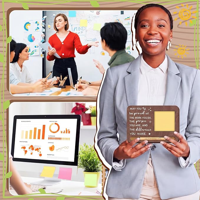 Kosiz 10 Set Back to School Teacher Gifts Bulk May You Be Proud Brown Wooden Sticky Note Holder with Notes and Ballpoint Pens Thank You Appreciation Gift for Teacher Team Employee Office Supplies