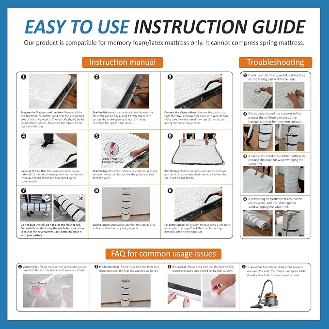 Storage Logic Foam Mattress Vacuum Bag with 4 Adjustable Packing Straps for Moving, Storage, Shipping, Vacuum Seal Mattress Bag with Packaging Straps (Twin/Twin XL)