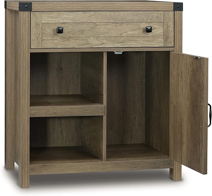 CONSDAN Storage Cabinet, Multifunction Accent Cabinet, Modern Storage Shelving Cabinet, 2-Tier Shelving Organizer & Top Drawer, Grey