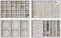 Lolalet Jewelry Drawer Organizer Inserts, Stackable Velvet Tray Jewelry Storage Organizers Set Display Cases for Necklaces Bracelets Earrings Rings Chains Bangles Watches, Grey, Set of 4