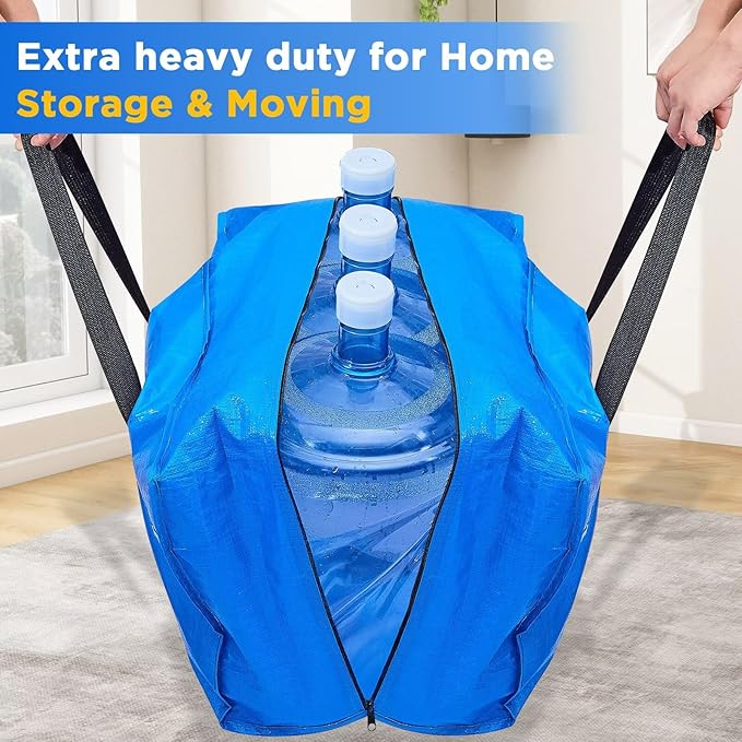 Extra Large Moving Bags Heavy Duty Storage Bags with Zipper Handles, BETU 6 Pack Clothes Storage Totes Bins Packing Moving Boxes, Moving Supplies for College Dorm Essentials, Space Saving, Blue