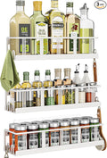 Bunoxea Spice Rack Wall Mounted 3 Pack,RV Spice Rack,White | 12 Built-in Hooks,3 Versatile Sizes, Space-Saving,Flat Base, Screw or Adhesive, For Kitchen Cabinet, Pantry Door,Stove,RV