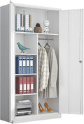 Yizosh Metal Armoire Wardrobe Closet Cabinet for Hanging Clothes with Lock Doors, -72" Steel Lockable Wardrobe Storage Locker Clothes Organizer for Bedroom, Laundry Room (White)
