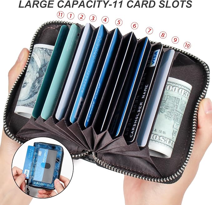 Credit Card Wallet, RFID Card Case Wallet, Zipper Card Cases Holder for Men Women, RFID Blocking, KeyChain Wallet, Compact Size Card Organizer Case for Women