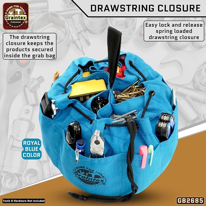 Graintex 18 Pocket Grab Bags Set of 3 Pcs Rip-stop Canvas, Drawstring Closure, Small Parts Organizer Bag, Small Tools, Screws, Parts, Parachute Tool Bag, Parachute Tool Organizer for Essential Items