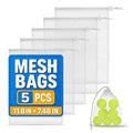 5 Pcs Small Mesh Bags with Tight Closure, 11.8 x 7.48", Nylon (White) | Mesh Laundry Bags Drawstring for Delicates; Multipurpose for Storing Balls, Clothes, Sports Gear, Beach Supplies & Travel Use