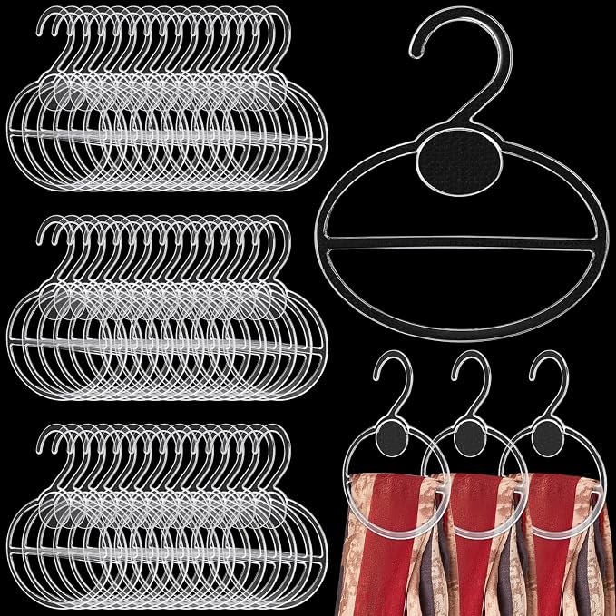 FoldTier 50 Pcs Scarf Hanger Plastic Holder Organizer Space Saving Scarf Organizer Clothes Hanger for Scarves Headscarves Clothing Sorting Storing (Clear)