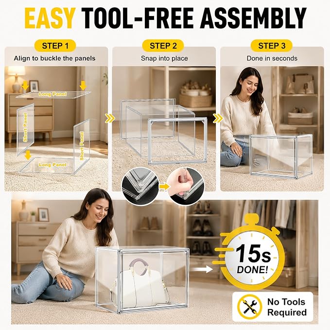 10 Pack Clear High-Top Sneaker Storage Box, Acrylic Shoe Organizer | Extra height 10.6'' for high-top sneakers & athletic footwear Size 11. Stackable display design keeps collections organized